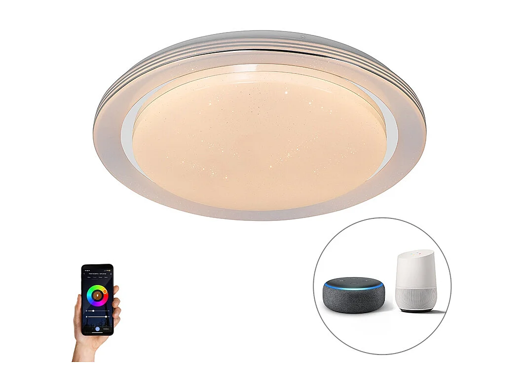 Plafonnier intelligent blanc 48 cm avec LED et variateur RGB - Jochem