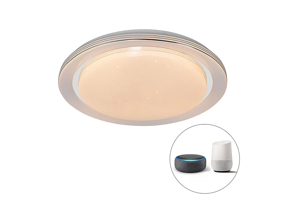 Plafonnier intelligent blanc 48 cm avec LED et variateur RGB - Jochem