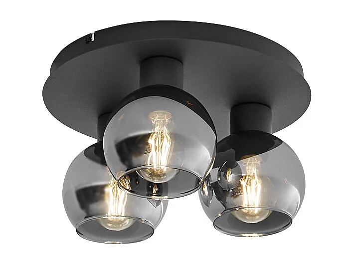 Plafonnier Art Déco noir avec verre fumé 3 lumières - Vidro