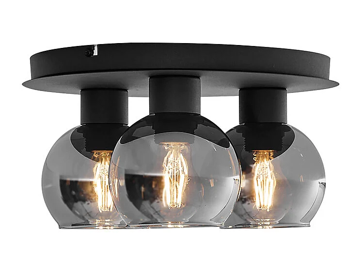 Plafonnier Art Déco noir avec verre fumé 3 lumières - Vidro