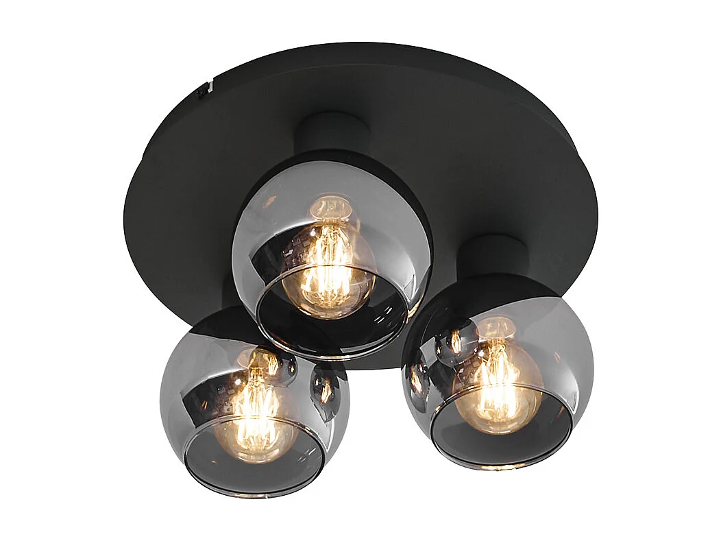 Plafonnier Art déco noir avec verre fumé 3 lumières - Vidro