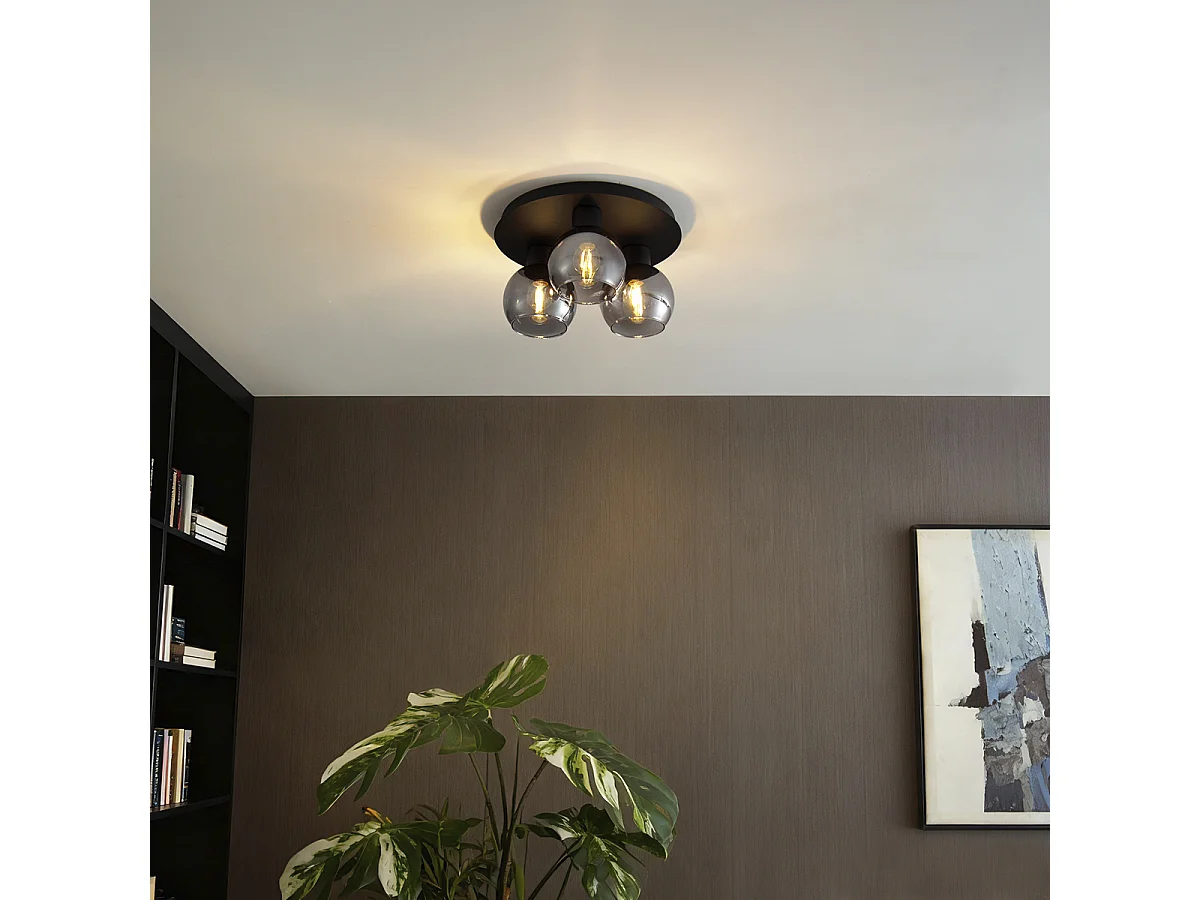 Plafonnier Art déco noir avec verre fumé 3 lumières - Vidro
