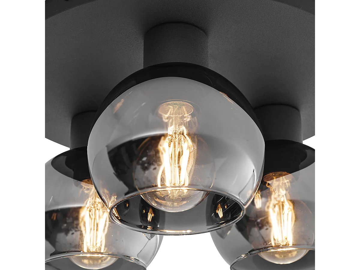 Plafonnier Art déco noir avec verre fumé 3 lumières - Vidro