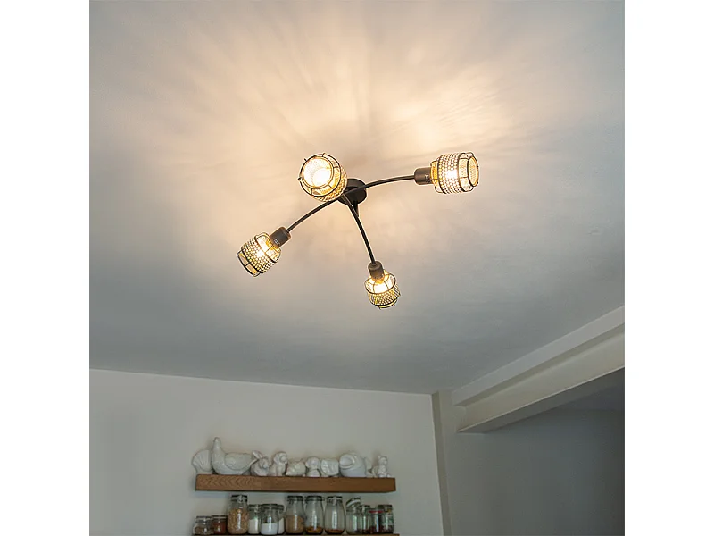 Plafonnier design noir avec or 4 lumières - Noud