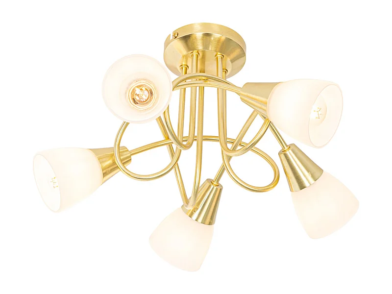 Plafonnier classique doré avec verre opale 5 lumières - Inez
