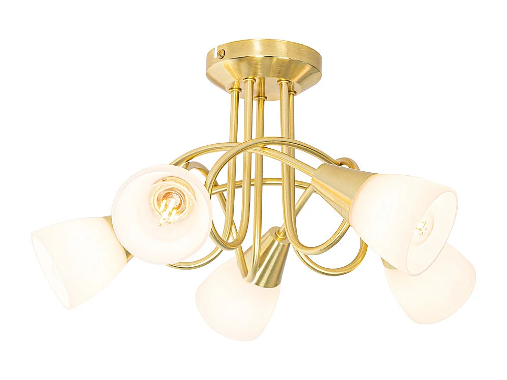 Plafonnier classique doré avec verre opale 5 lumières - Inez