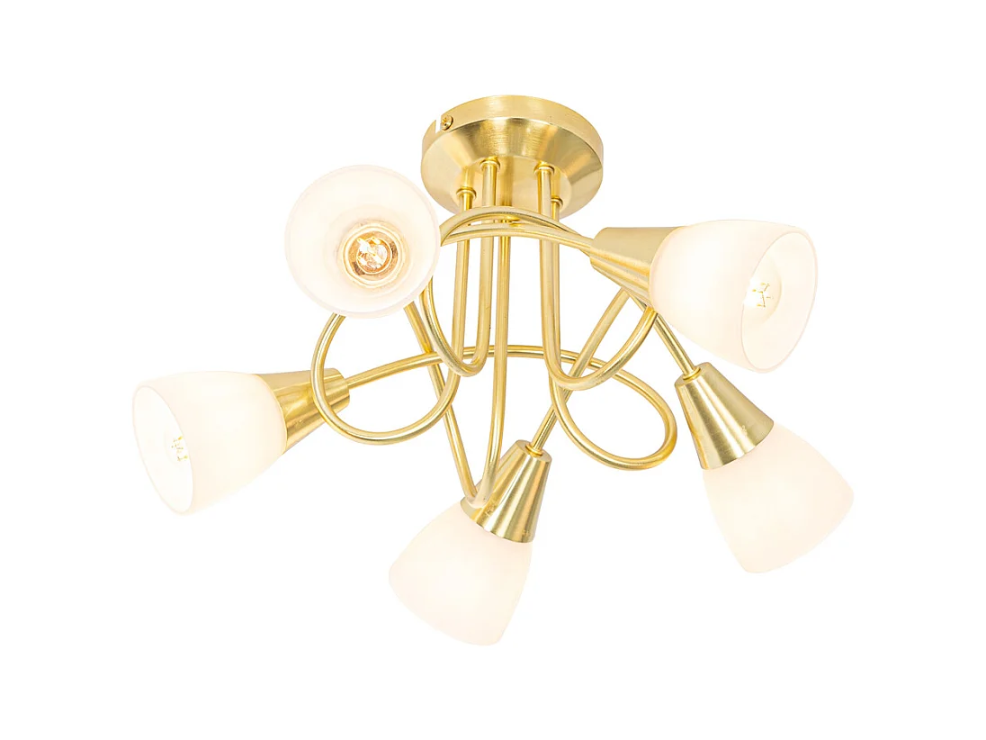 Plafonnier classique doré avec verre opale 5 lumières - Inez