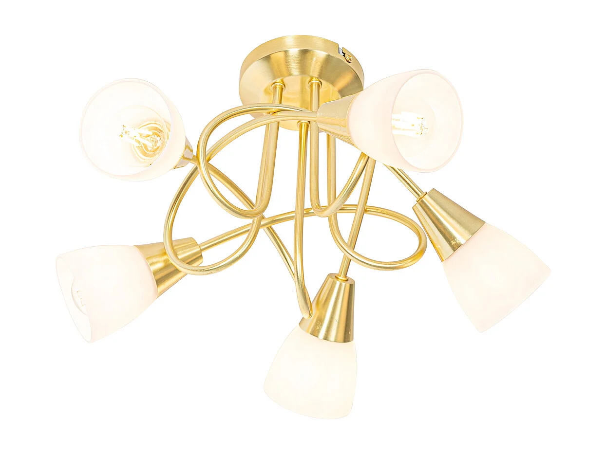 Plafonnier classique doré avec verre opale 5 lumières - Inez