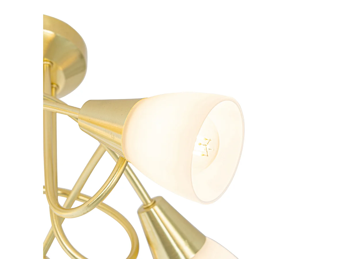 Plafonnier classique doré avec verre opale 5 lumières - Inez