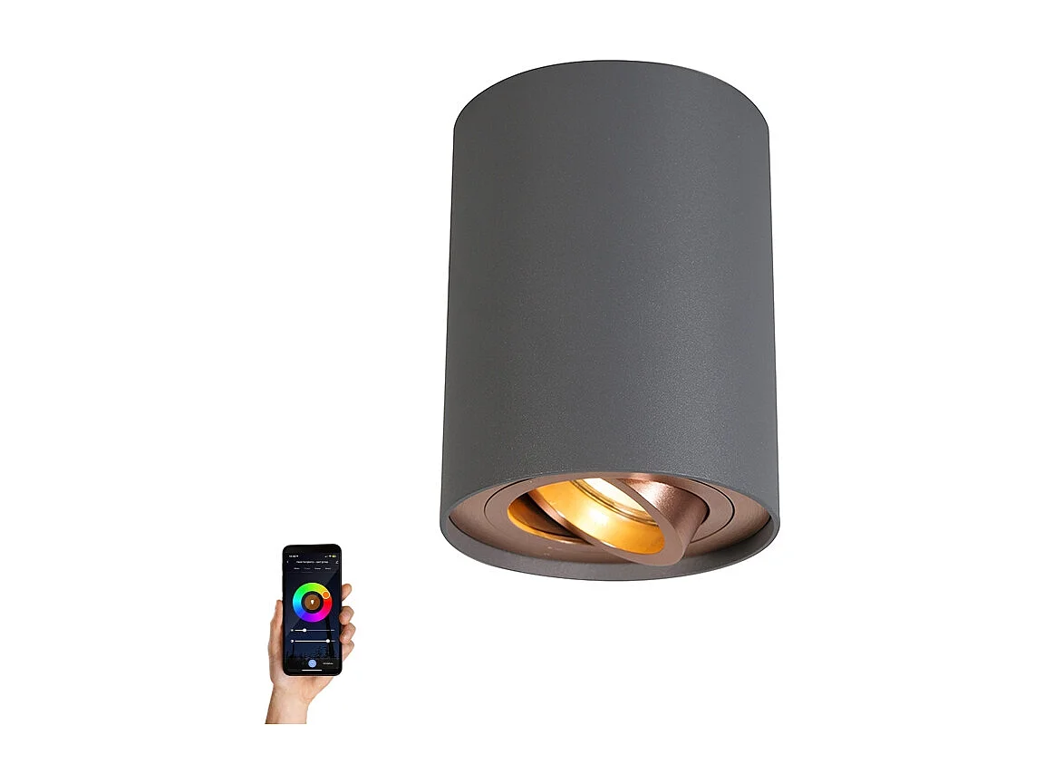 Spot intelligent gris avec cuivre incl. Source de lumière GU10 WiFi - Rondoo Up