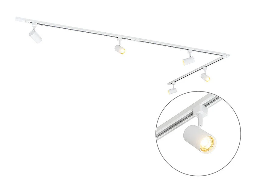 Système sur rail moderne blanc monophasé avec 5 spots - Iconic Jeana