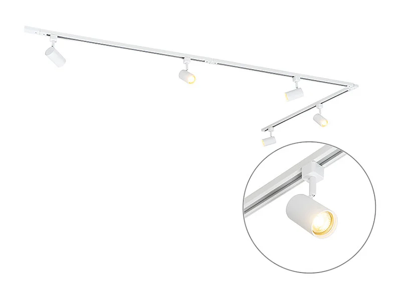 Système sur rail moderne blanc monophasé avec 5 spots - Iconic Jeana