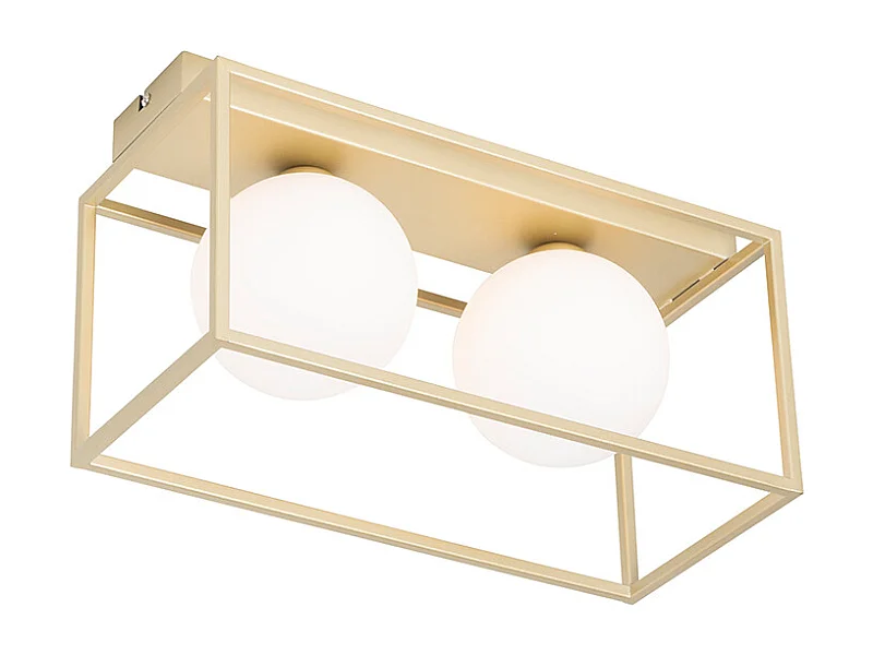Plafonnier design doré avec verre blanc 2 lumières - Aniek