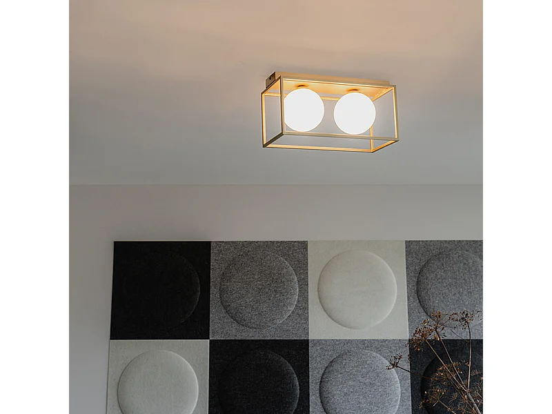 Plafonnier design doré à 2 lumières blanches - Aniek