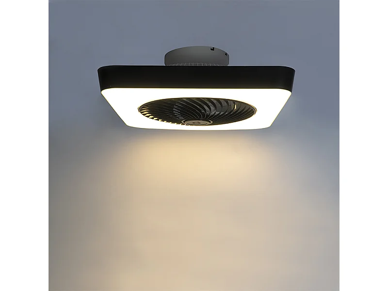 Ventilateur de plafond carré noir avec LED dimmable - Climo
