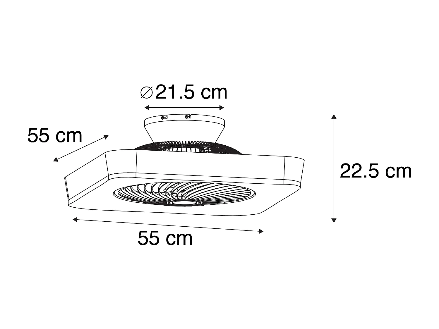 Ventilateur de plafond carré noir avec LED dimmable - Climo