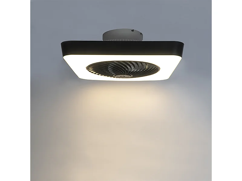 Ventilateur de plafond carré noir avec LED dimmable - Climo