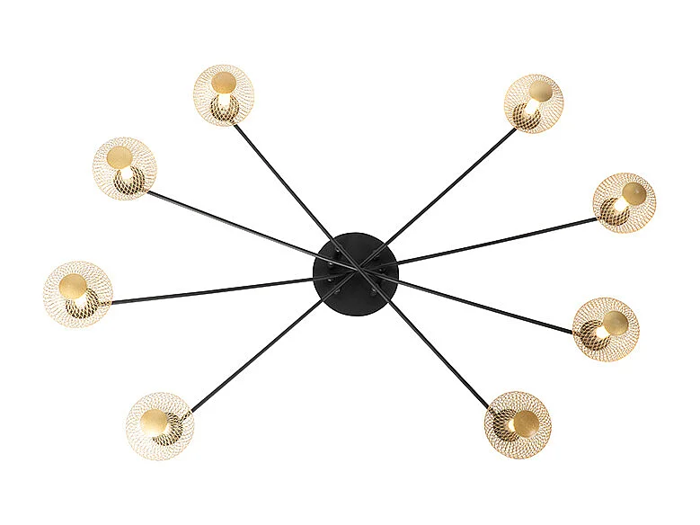 Plafonnier moderne noir avec 8 lumières dorées - Athens Wire