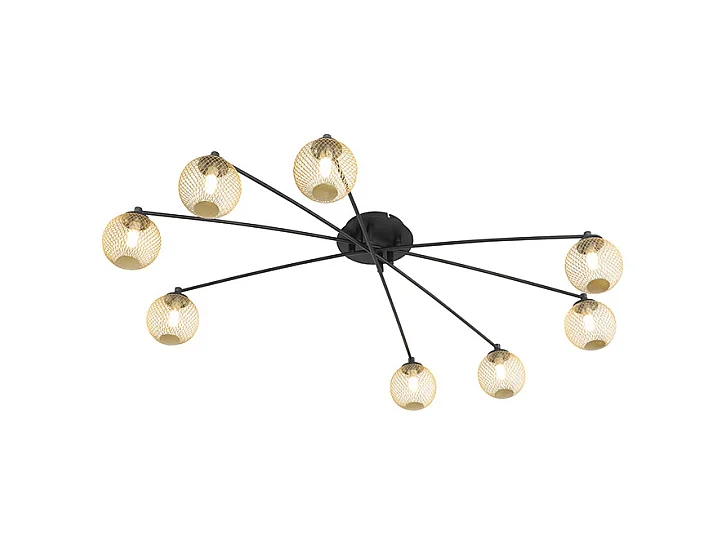 Plafonnier moderne noir avec 8 lumières dorées - Athens Wire