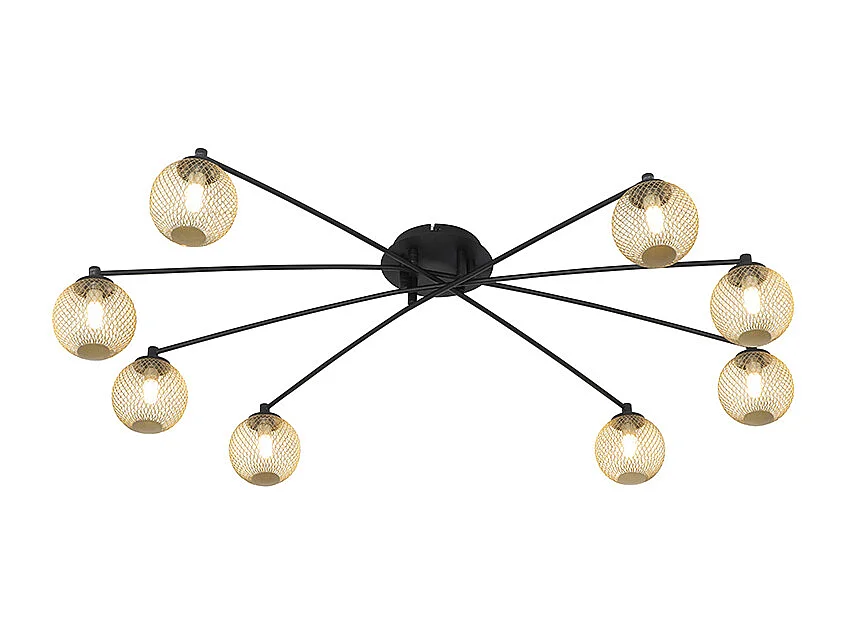 Plafonnier moderne noir avec or 8 lumières - Athènes Wire