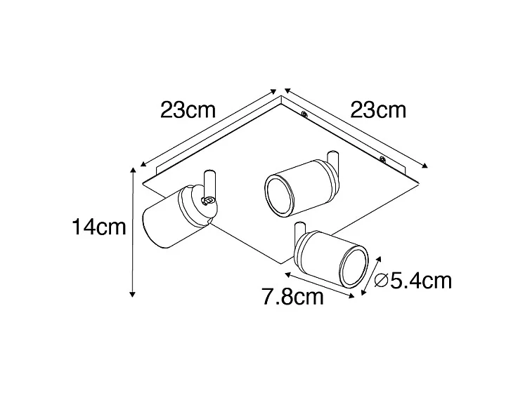 Spot de salle de bain moderne en laiton carré 3 lumières IP44 - Ducha