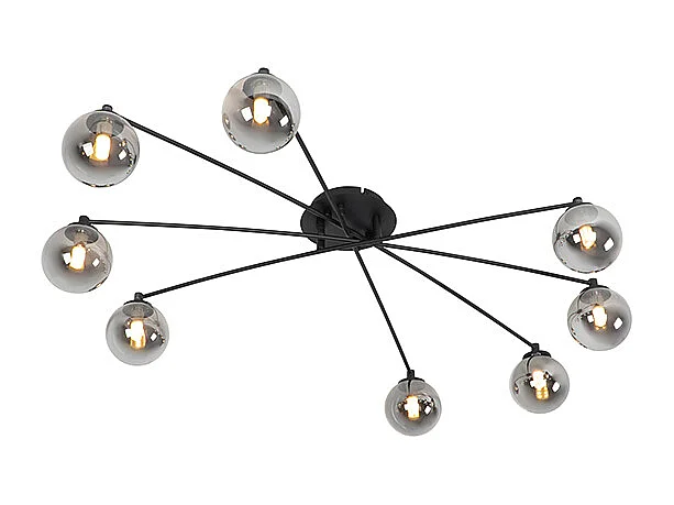 Plafonnier moderne noir 8 lumières avec verre fumé - Athènes
