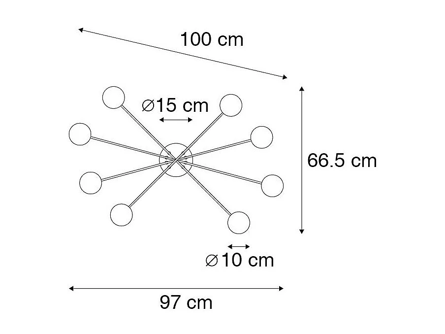 Plafonnier moderne noir 8 lumières avec verre fumé - Athènes