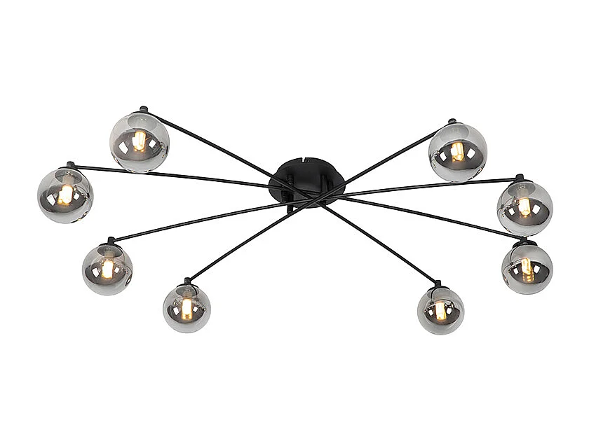 Plafonnier moderne noir 8 lumières avec verre fumé - Athènes