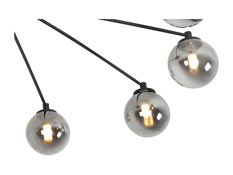 Plafonnier moderne noir 8 lumières avec verre fumé - Athènes