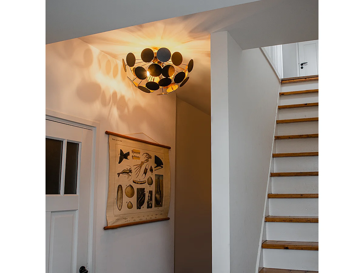 Plafonnier design noir et or 54 cm 3 lumières - Cerchio