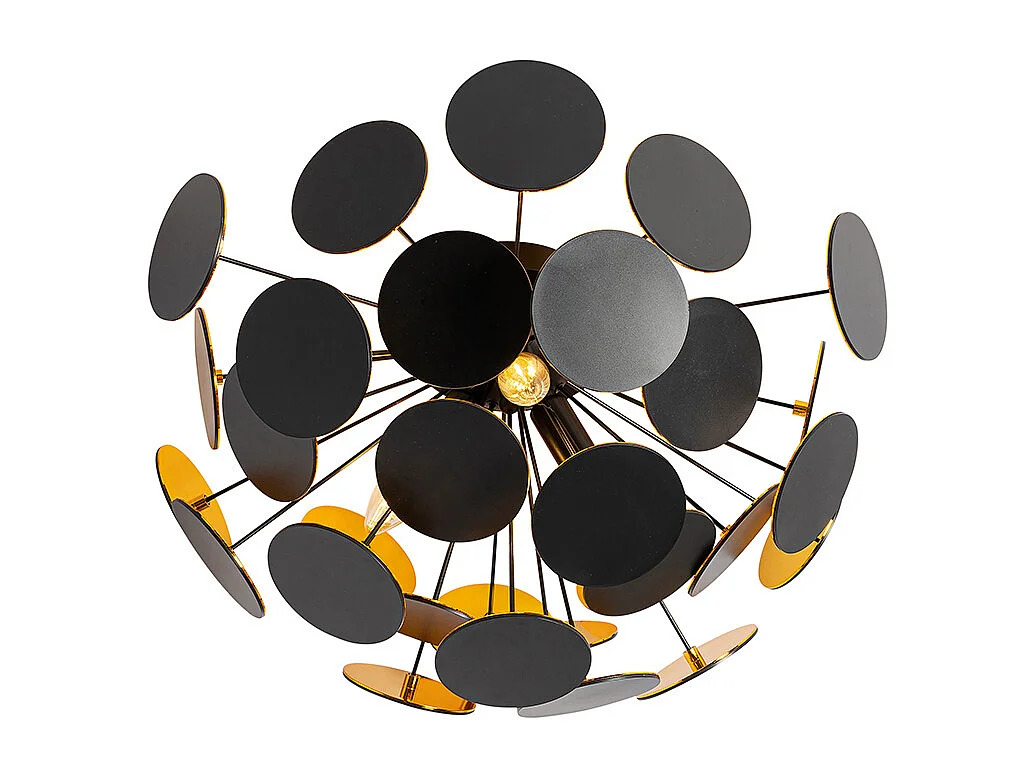 Plafonnier design noir et or 54 cm 3 lumières - Cerchio