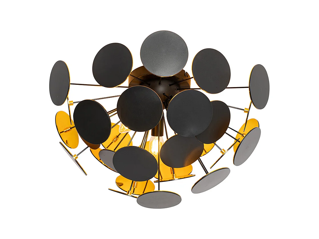Plafonnier design noir et or 54 cm 3 lumières - Cerchio