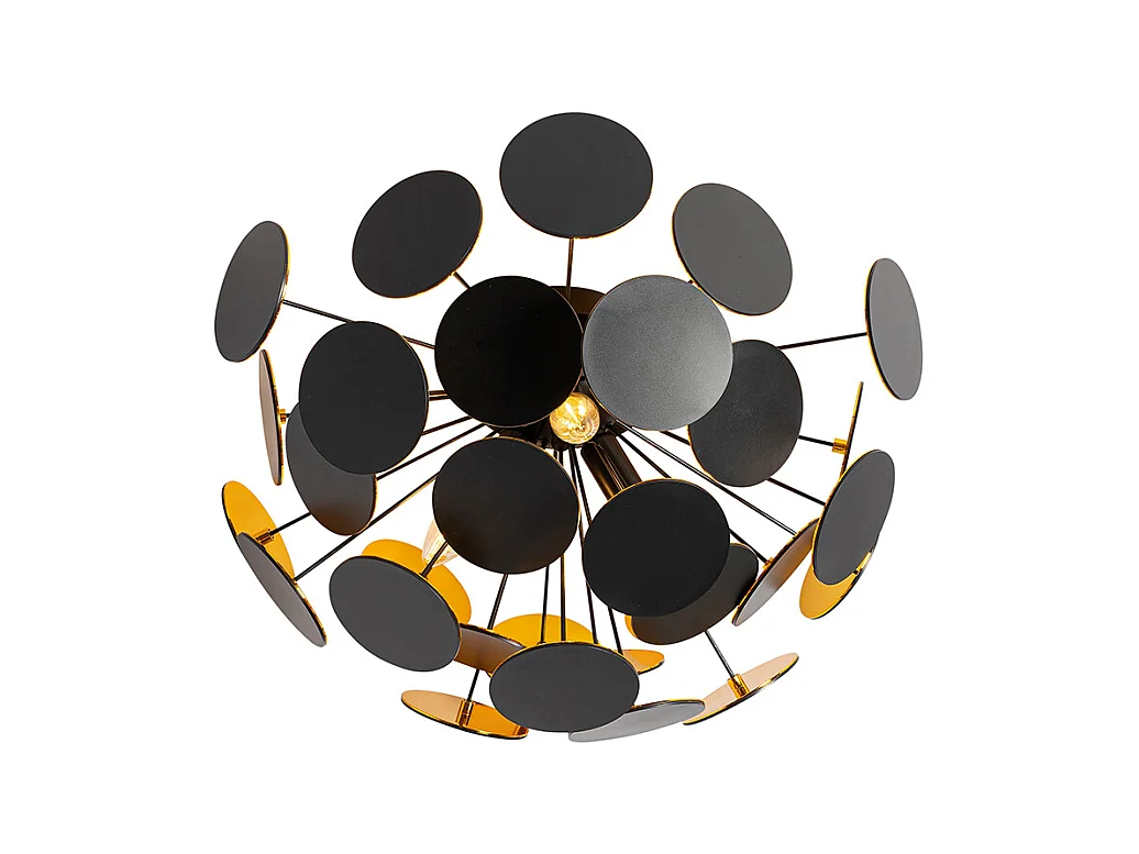 Plafonnier design noir et or 54 cm 3 lumières - Cerchio