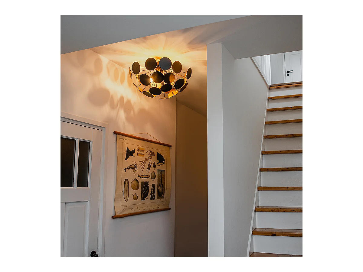 Plafonnier design noir et or 54 cm 3 lumières - Cerchio