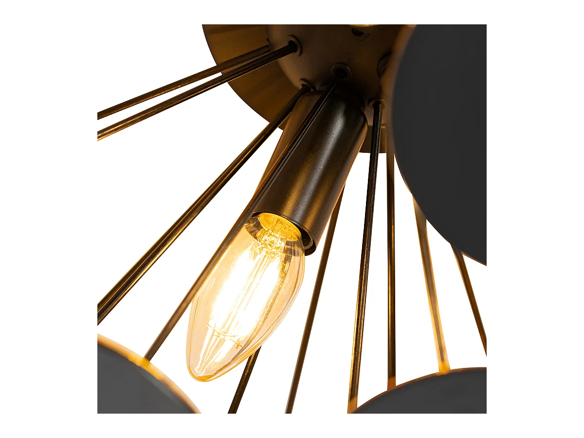 Plafonnier design noir et or 54 cm 3 lumières - Cerchio