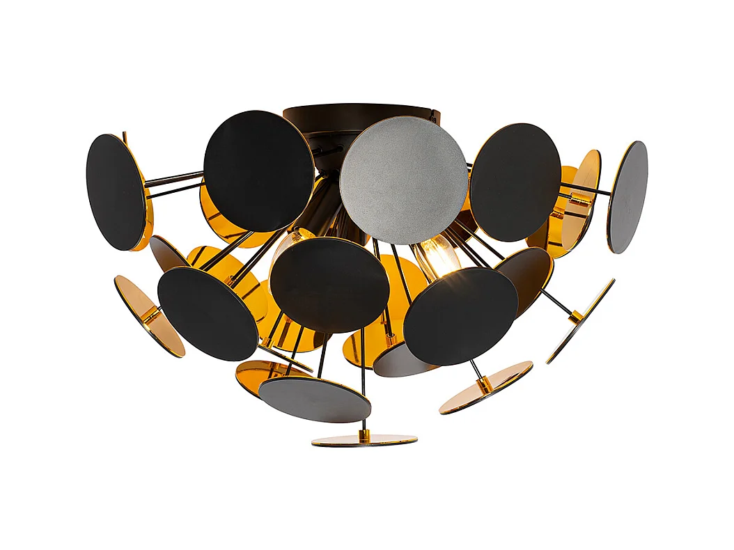 Plafonnier design noir et or 54 cm 3 lumières - Cerchio