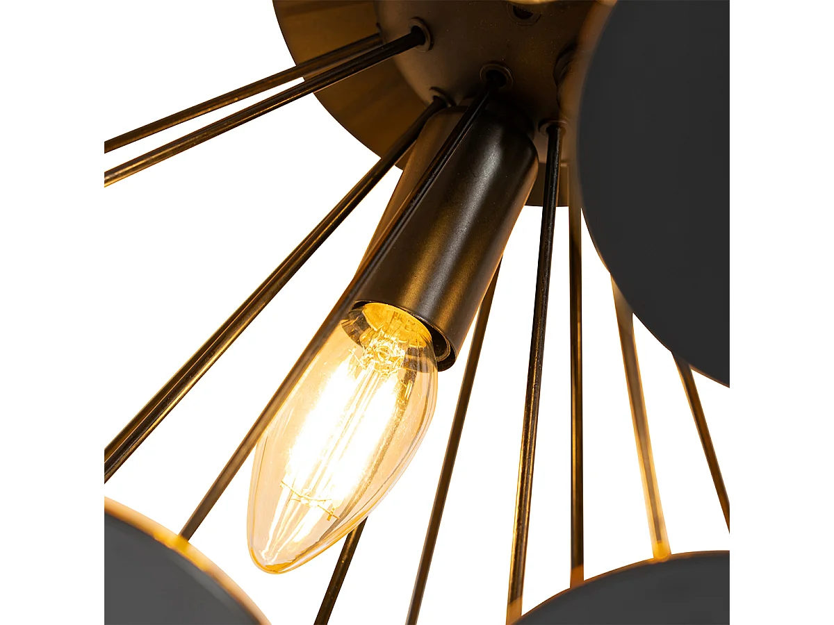 Plafonnier design noir avec or 54 cm 3 lumières - Cerchio