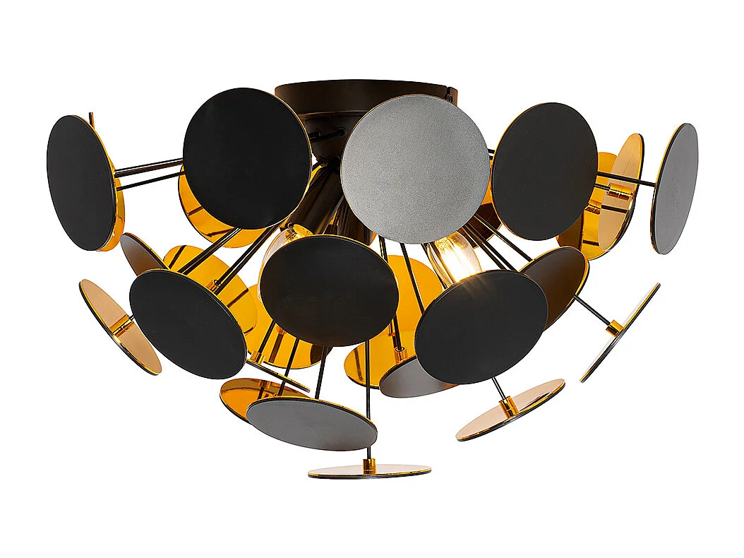 Plafonnier design noir avec or 54 cm 3 lumières - Cerchio