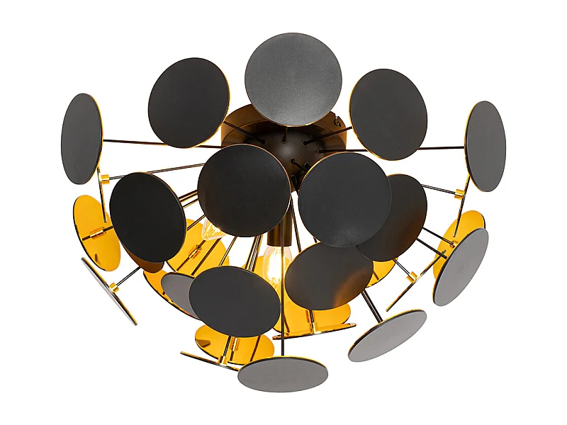 Plafonnier design noir avec or 54 cm 3 lumières - Cerchio