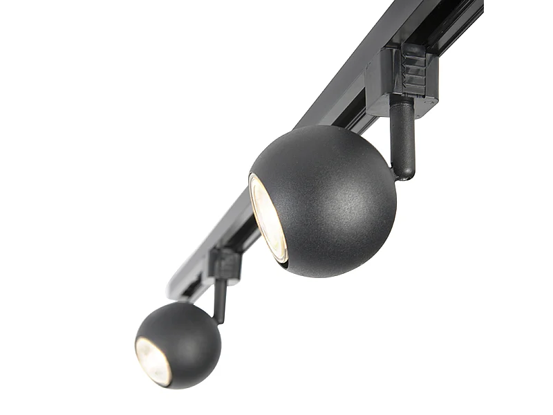 Système d'éclairage sur rail moderne avec 3 spots noirs monophasé - Iconic Gissi