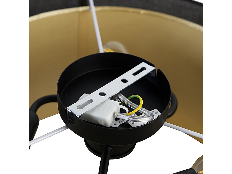 Plafonnier moderne noir avec or 50 cm 3 lumières - Drum Duo