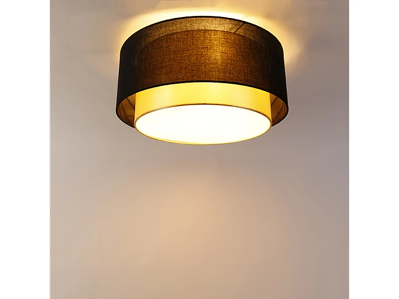 Plafonnier moderne noir avec or 50 cm 3 lumières - Drum Duo