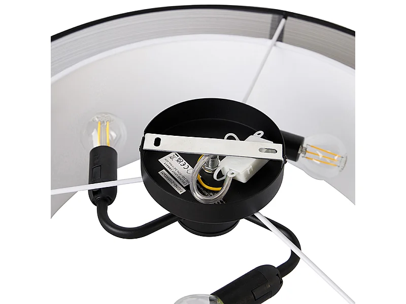 Plafonnier moderne noir avec blanc 50 cm 3 lumières - Drum Duo