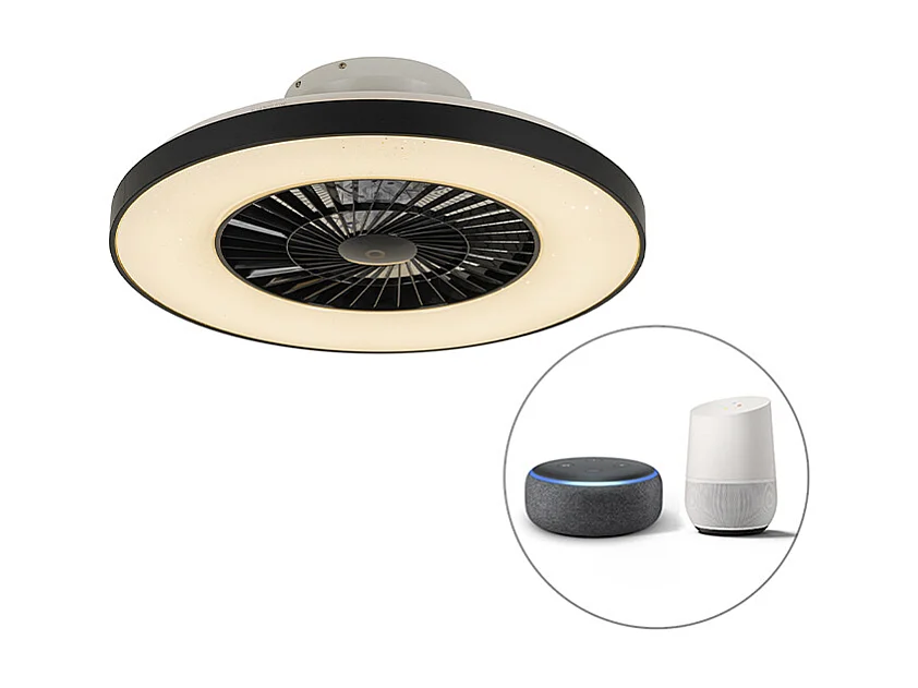 Ventilateur de plafond intelligent noir avec effet étoile dimmable - Climo