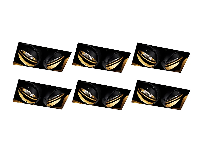 Ensemble de 6 spots encastrés noirs GU10 AR111 sans bordure 2 lumières - Oneon