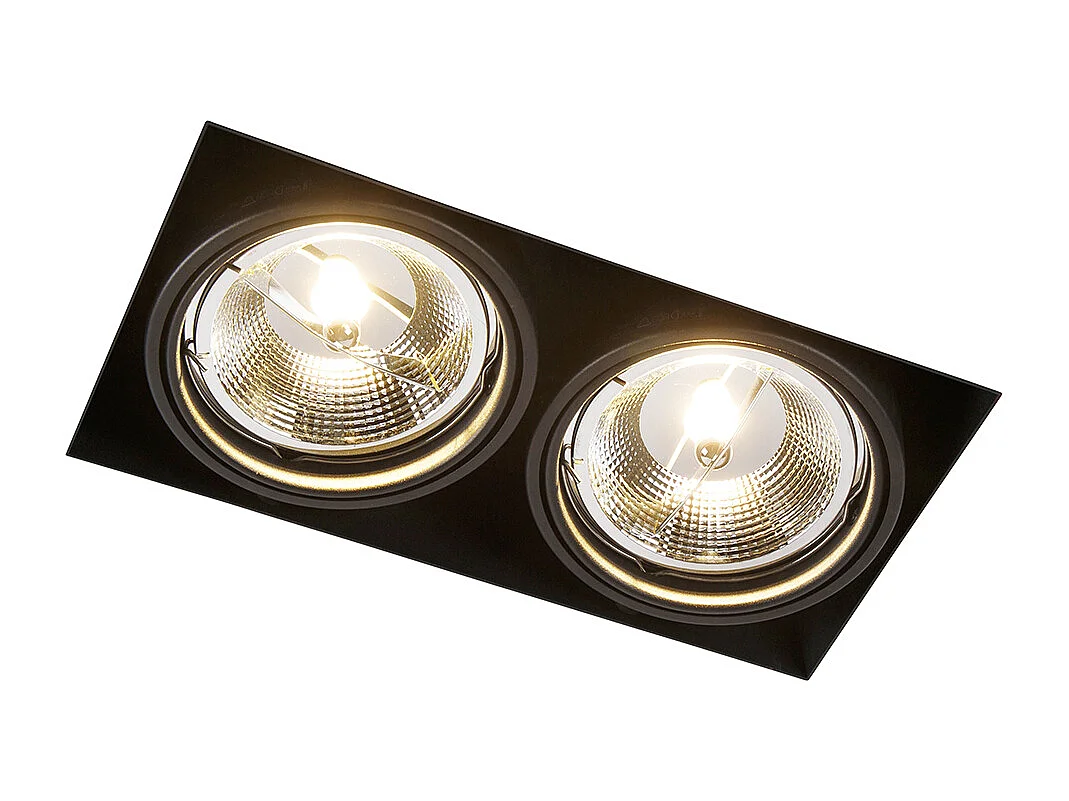 Ensemble de 6 spots encastrés noirs GU10 AR111 sans bordure 2 lumières - Oneon