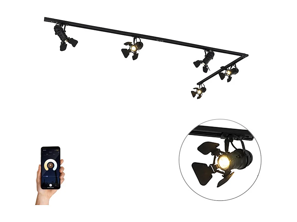 Système sur rail intelligent noir 5 lumières avec Wifi GU10 - Movie
