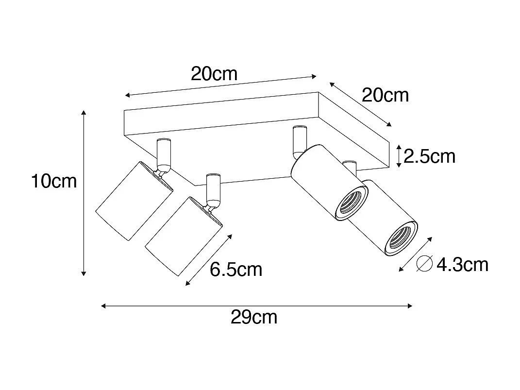 Spot moderne carré noir 4 lumières - Facil