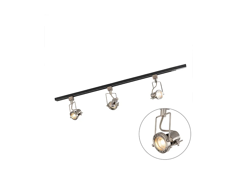 Rail intelligent monophasé noir avec acier, 3 GU10 WiFi inclus - Suplux