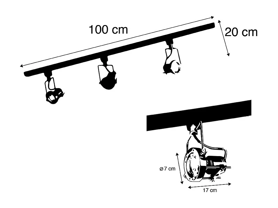 Rail 1 phase intelligent noir avec acier avec 3 ampoules WiFi GU10 - Iconic Suplux